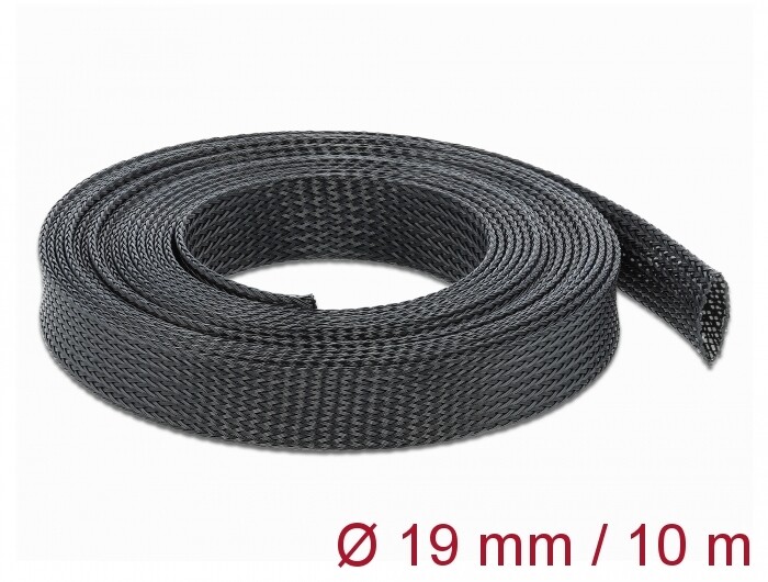Koszulka pleciona rozciągana 10 m x 19 mm czarna Delock 18903