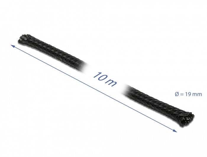 Koszulka pleciona rozciągana 10 m x 19 mm czarna Delock 18903