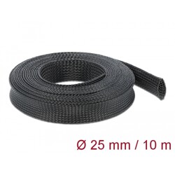 Koszulka pleciona rozciągana 10 m x 25 mm czarna Delock 18904
