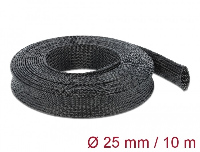 Koszulka pleciona rozciągana 10 m x 25 mm czarna Delock 18904