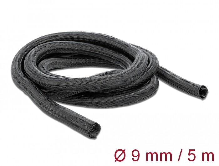 Koszulka pleciona rozciągana 5 m x 9 mm czarna Delock 18905