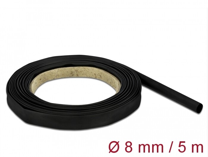 Rurka termokurczliwa 5 m x 8 mm czarna Delock 18937