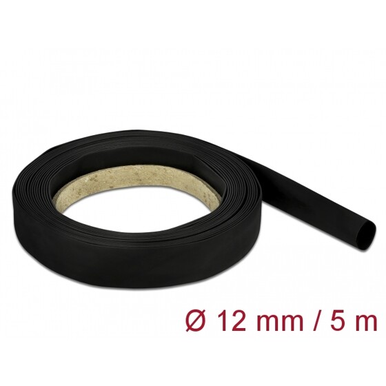 Rurka termokurczliwa 5 m x 12 mm czarna Delock 18939