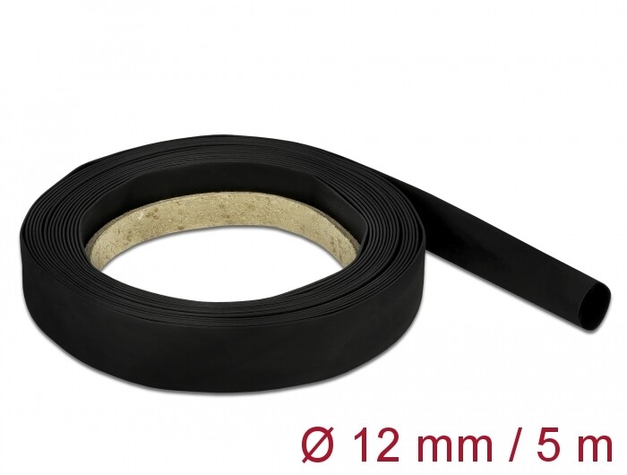 Rurka termokurczliwa 5 m x 12 mm czarna Delock 18939