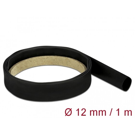 Rurka termokurczliwa 1 m x 12 mm czarna Delock 18975