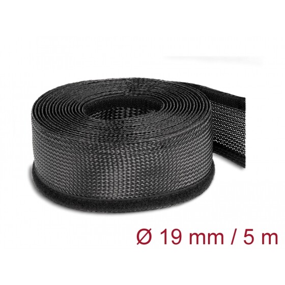 Koszulki plecione z zapięciem haczyk-pętelka 5 m x 19 mm czarne Delock 19050