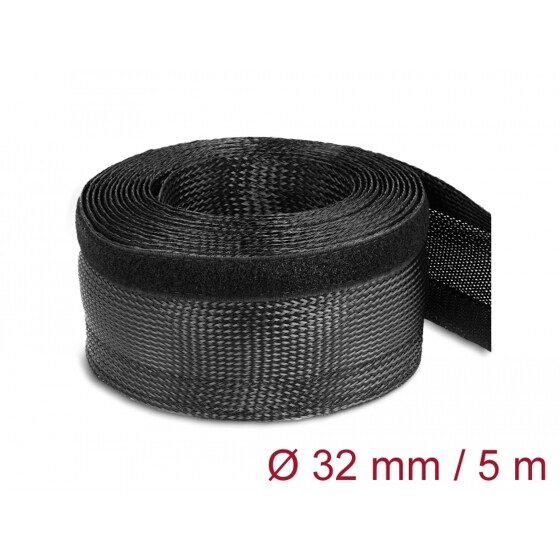 Koszulki plecione z zapięciem haczyk-pętelka 5 m x 32 mm czarne Delock 19055