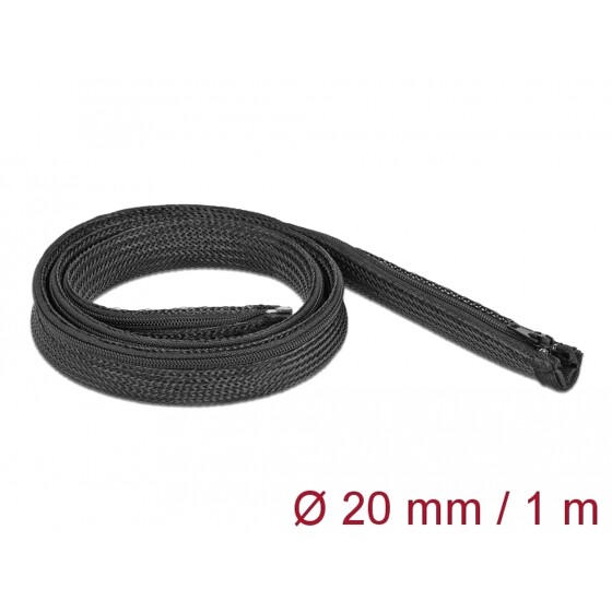 Koszulka pleciona z suwakiem 1 m x 20 mm czarna Delock 19103