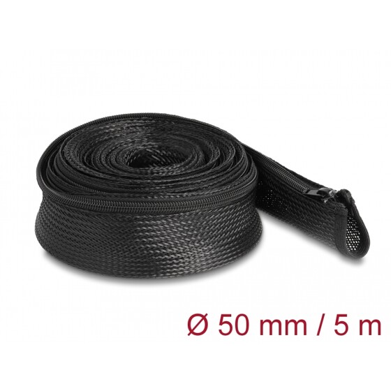 Koszulka pleciona z suwakiem odporna na temperaturę 5 m x 50 mm czarna Delock 19173