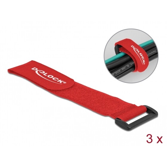 Opaski rzepowe do kabli 280 x 38 mm 3 szt. czerwone Delock 19535