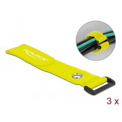 Opaski rzepowe z oczkiem do kabli 280 x 38 mm 3 szt. żółte Delock 19552
