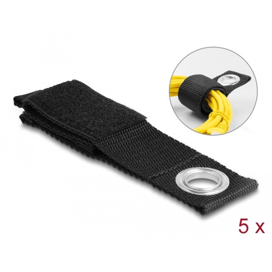 Mocne opaski rzepowe z oczkiem do kabli 260 x 38 mm 5 szt. czarne Delock 19560