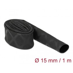 Rękaw termokurczliwy antypoślizgowy wzór krzyżowy 1 m x 15 mm czarny Delock 19586