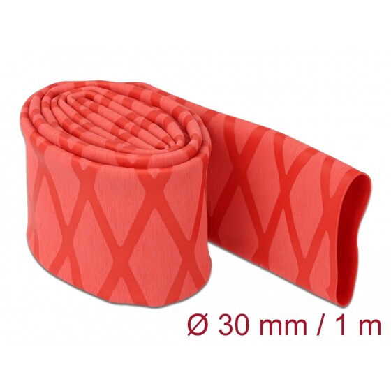 Rękaw termokurczliwy antypoślizgowy wzór krzyżowy 1 m x 30 mm czerwony Delock 19598