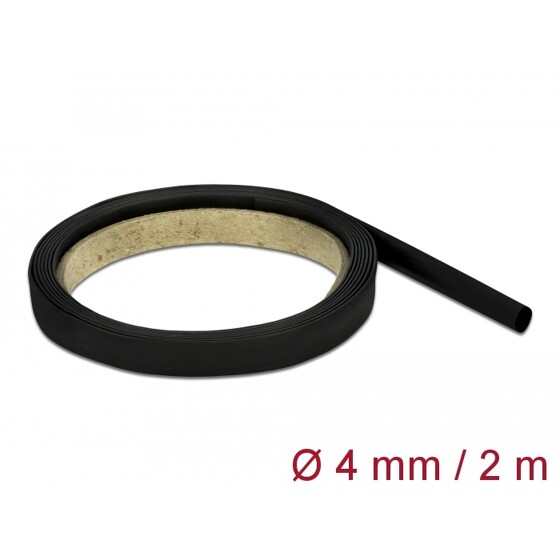 Rurka termokurczliwa 4:1 2 m x 4 mm czarna Delock 20664