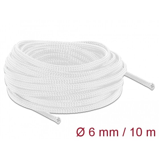 Koszulka pleciona rozciągana 10 m x 6 mm biały Delock 20693
