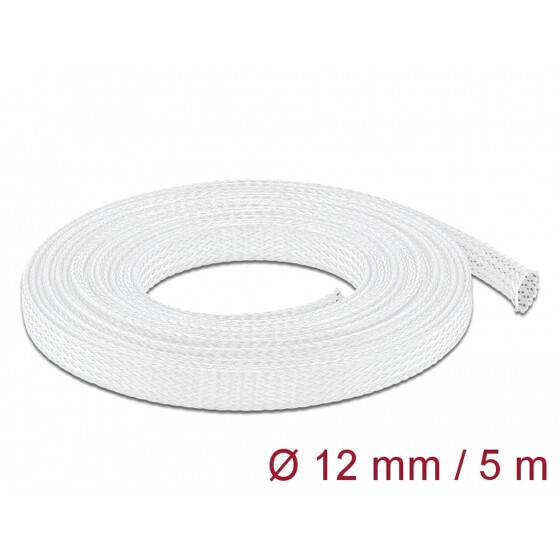 Koszulka pleciona rozciągana 5 m x 12 mm biały Delock 20694