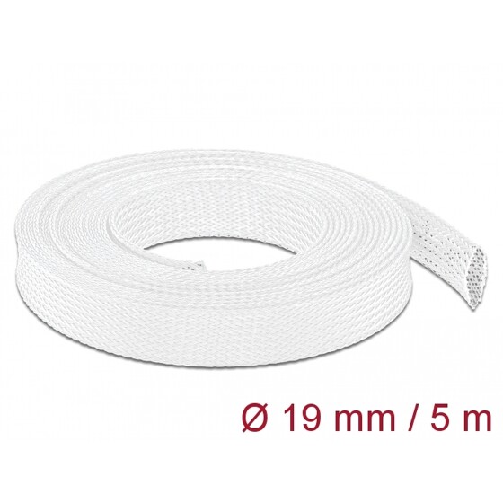 Koszulka pleciona rozciągana 5 m x 19 mm biały Delock 20695