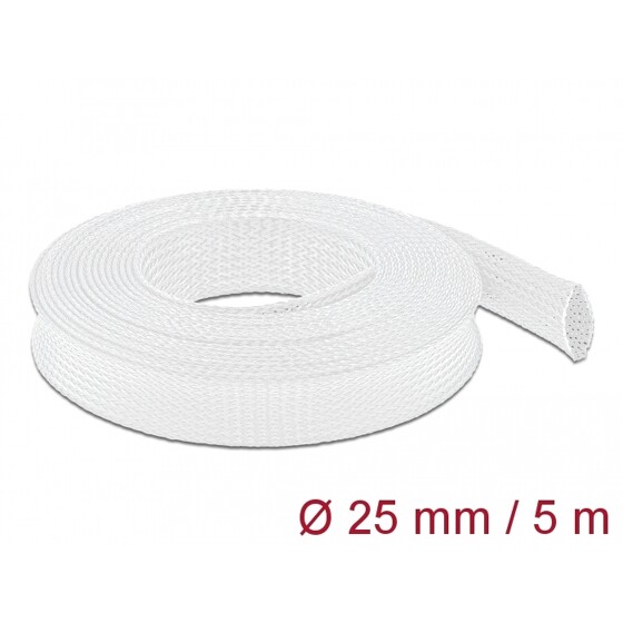 Koszulka pleciona rozciągana 5 m x 25 mm biały Delock 20696
