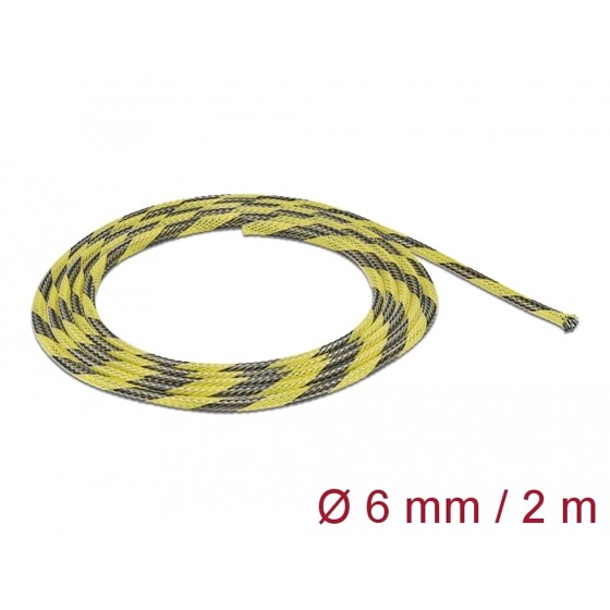 Koszulka pleciona rozciągana 2 m x 6 mm czarno-żółta Delock 20737