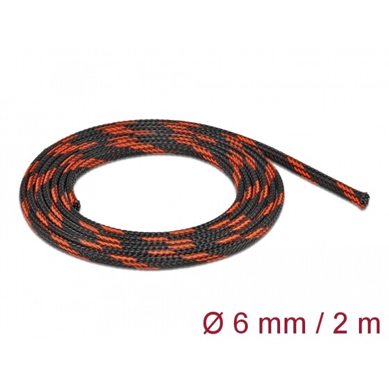 Koszulka pleciona rozciągana 2 m x 6 mm czarno-czerwona Delock 20738