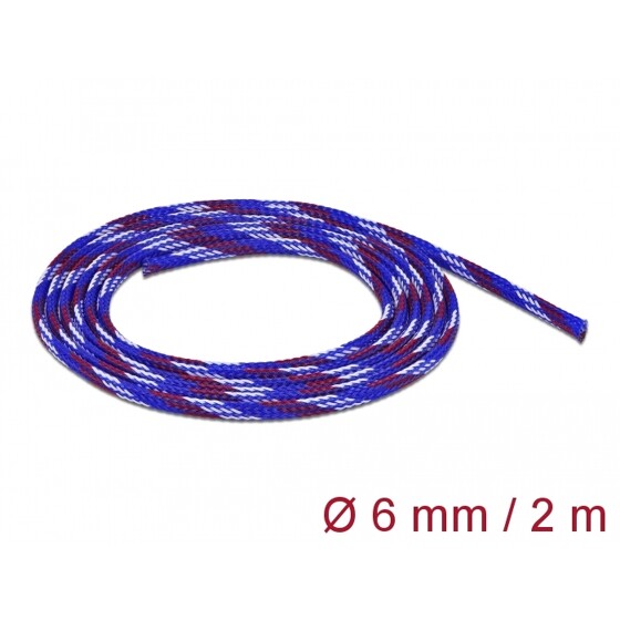 Koszulka pleciona rozciągana 2 m x 6 mm niebiesko-czerwono-biała Delock 20741