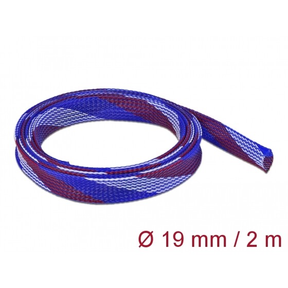 Koszulka pleciona rozciągana 2 m x 19 mm niebiesko-czerwono-biała Delock 20746