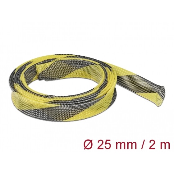 Koszulka pleciona rozciągana 2 m x 25 mm czarno-żółta Delock 20747