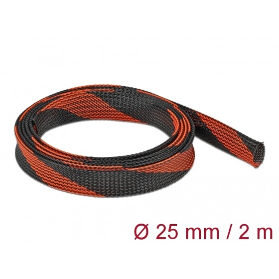 Koszulka pleciona rozciągana 2 m x 25 mm czarno-czerwona Delock 20748