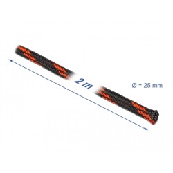 Koszulka pleciona rozciągana 2 m x 25 mm czarno-czerwona Delock 20748 Koszulka pleciona rozciągana 2 m x 25 mm czarno-czerwona Delock 20748