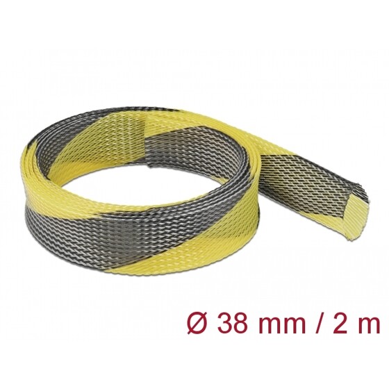 Koszulka pleciona rozciągana 2 m x 38 mm czarno-żółta Delock 20752