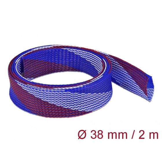Koszulka pleciona rozciągana 2 m x 38 mm niebiesko-czerwono-biała Delock 20756
