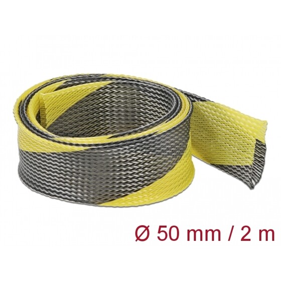 Koszulka pleciona rozciągana 2 m x 50 mm czarno-żółta Delock 20757