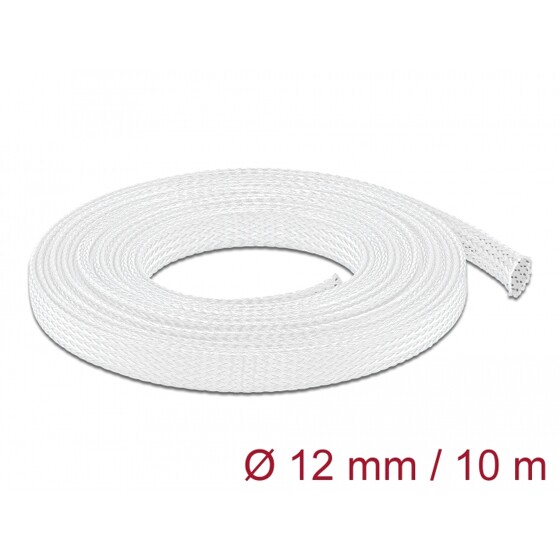 Koszulka pleciona rozciągana 10 m x 12 mm biała Delock 20804