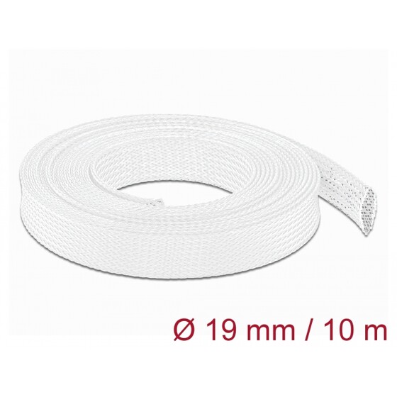 Koszulka pleciona rozciągana 10 m x 19 mm biała Delock 20805