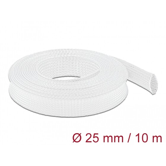 Koszulka pleciona rozciągana 10 m x 25 mm biała Delock 20806
