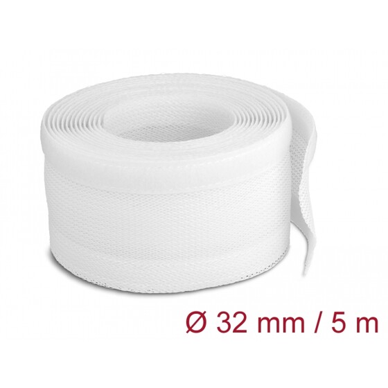 Koszulki plecione z zapięciem haczyk-pętelka 5 m x 32 mm białe Delock 20818
