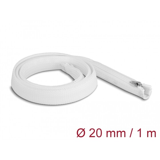 Koszulka pleciona z suwakiem odporna na temperaturę 1 m x 20 mm biała Delock 20821