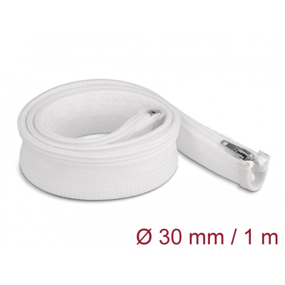 Koszulka pleciona z suwakiem odporna na temperaturę 1 m x 30 mm biała Delock 20822