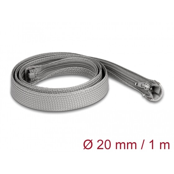 Koszulka pleciona z suwakiem odporna na temperaturę 1 m x 20 mm szara Delock 20824