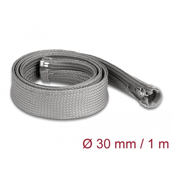 Koszulka pleciona z suwakiem odporna na temperaturę 1 m x 30 mm szara Delock 20825