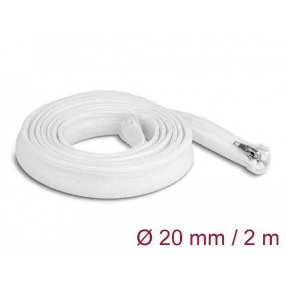 Koszulka pleciona z suwakiem odporna na temperaturę 2 m x 20 mm biała Delock 20827