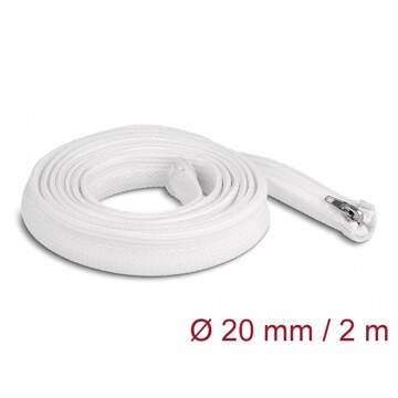 Koszulka pleciona z suwakiem odporna na temperaturę 2 m x 20 mm biała Delock 20827