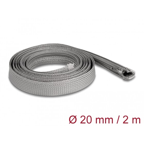 Koszulka pleciona z suwakiem odporna na temperaturę 2 m x 20 mm szara Delock 20830