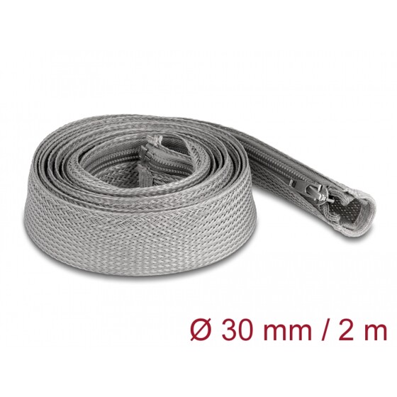Koszulka pleciona z suwakiem odporna na temperaturę 2 m x 30 mm szara Delock 20831