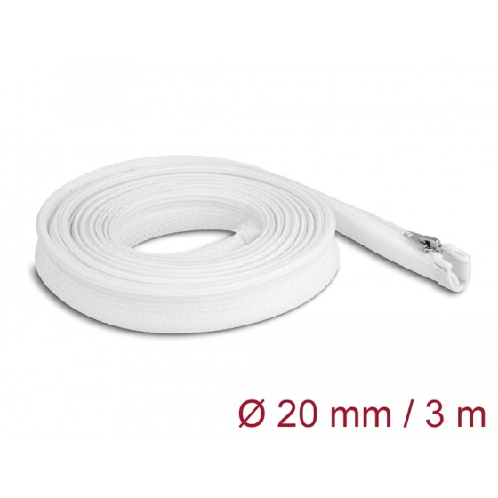 Koszulka pleciona z suwakiem odporna na temperaturę 3 m x 20 mm biała Delock 20833