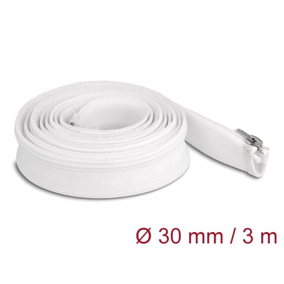 Koszulka pleciona z suwakiem odporna na temperaturę 3 m x 30 mm biała Delock 20834