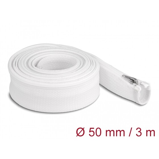 Koszulka pleciona z suwakiem odporna na temperaturę 3 m x 50 mm biała Delock 20835