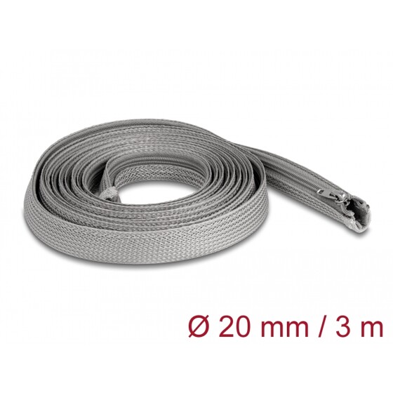 Koszulka pleciona z suwakiem odporna na temperaturę 3 m x 20 mm szara Delock 20836