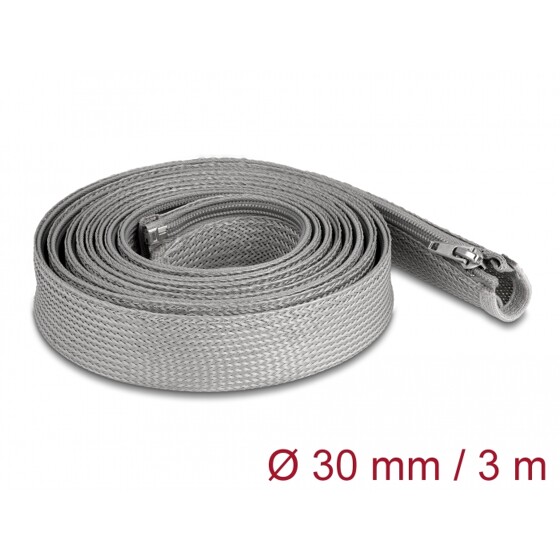 Koszulka pleciona z suwakiem odporna na temperaturę 3 m x 30 mm szara Delock 20837